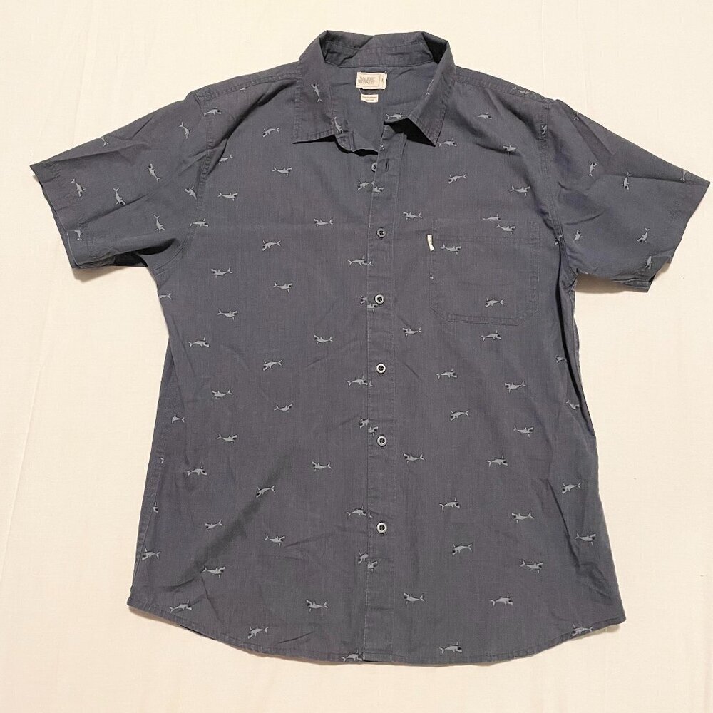 Walker Refinery Shark Print Button Up Shirt Mens Size Large